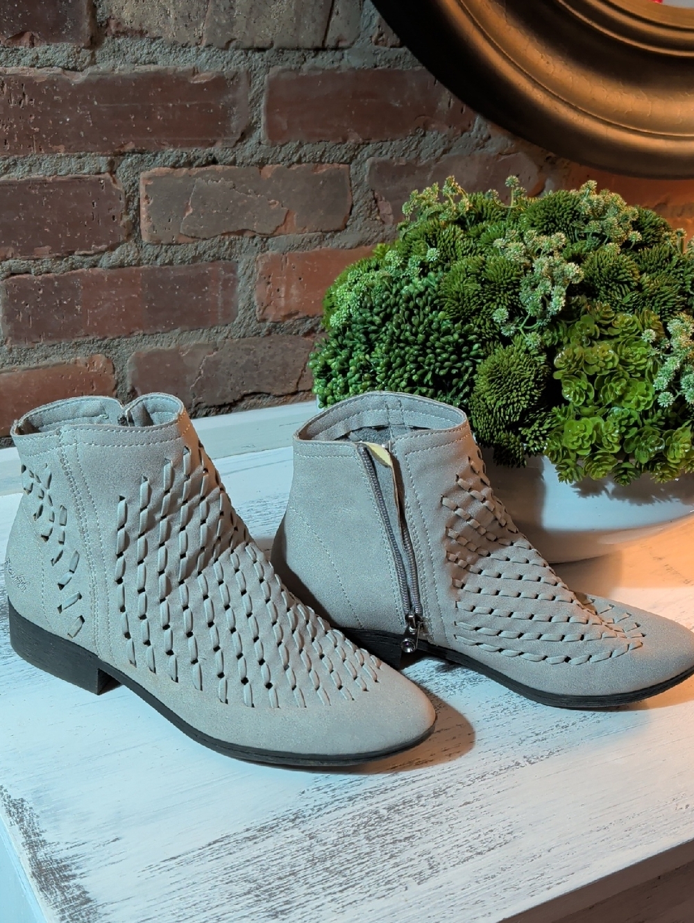 Blowfish Light Gray Woven Suede Ankle Booties